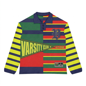 Camiseta de Rugby Premium de 280 GSM de Algodón y Poliéster, Diseño de Paneles Azul, Amarillo y Rojo, Logotipo Personalizado para Hombre, Camisetas de Polo de Rugby - Product Image 2