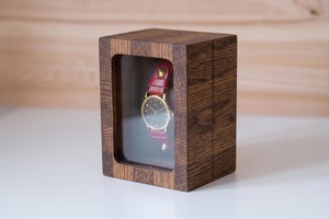 Personalized Wooden Watch Box with Glass Top - Single Watch Display, <b>Cushion</b> Included - Product Image 2