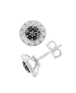Orecchini a bottone a grappolo di diamanti neri (1/6 ct. T. w.) in argento Sterling | Macacy's - Product Image 1