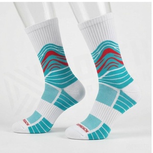 North Approach Crew <b>Socks</b> Geometric Pattern Blue White Breathable <b>Running</b> <b>Socks</b> for Adults Summer Season - Product Image 3
