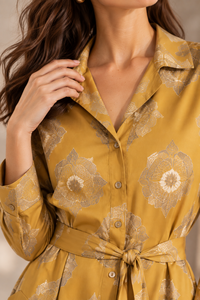 Robe chemise à manches longues pour femmes, imprimé floral, col rabattu, robe midi avec ceinture - Product Image 6