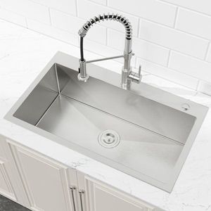 Lavello da cucina artigianale 33x22 a vasca singola in nichel spazzolato da incasso con scarico standard USA, forma quadrata e un foro - Product Image 4