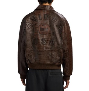 Veste en cuir croco édition limitée Avirex pour homme, marron, streetwear haut de gamme - Product Image 1