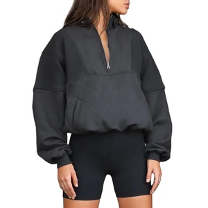Sweat-shirt à manches longues d'automne pour femmes Fitness Sportswear Blank High Quality Fleece Warm Half Zip Crop Hoodie 2026 - Product Image 1