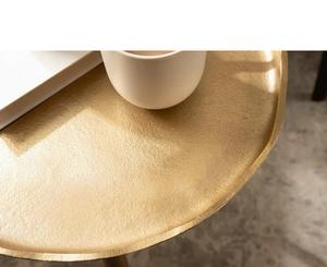 Table basse ronde moderne avec base texturée dorée et plateau noir pour le salon - Product Image 3