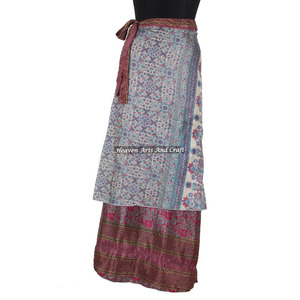 Indian Vintage 2 Layer <b>Magic</b> Hippie Sari Silk Wrap Skirts for <b>Beach</b> Wear 2 Layer Reversible <b>Magic</b> Silk Saris Wrap Long Skirt - Product Image 4