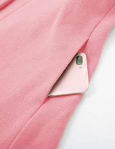 Manteau Trench Midi Élégant pour Femme, Double Boutonnage, Rose Uni, Manches Longues, Col Cranté, Laine et Polyester, Vêtement d'Extérieur Automne - Product Image 2