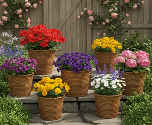 Cesta de mimbre natural tejida a mano, redonda, con borde enrollado, para plantas de interior y exterior, de Vietnam. - Product Image 6