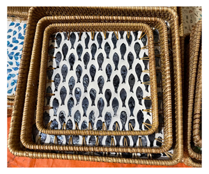 Paniers de rangement rectangulaires en rotin naturel, empilables, design rustique, multi-usages, organisation et rangement soignés - Product Image 1