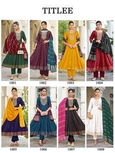 Collection de vêtements de festival, dernière collection, 14 kg, rayonne avec broderie de sequins, cordon, imprimé feuille d'aluminium, Anarkali Kurti-Pant, mode féminine - Product Image 6