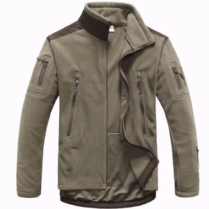 Custom Multi Pocket Utility Fleece Jacket Men Olive Green Tan Tactical <b>Stand</b> Collar Full Zip Up Outdoor Thermal Warm Coat - Product Image 2