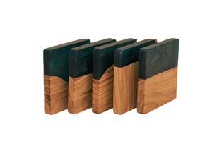 Posavasos para servir tazas de té, posavasos de madera y resina epoxi funcional azul y Estera de té de madera de acacia, vajilla de pago, los más vendidos - Product Image 2