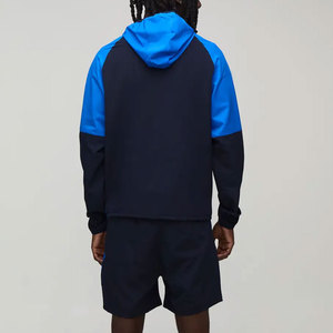 Ensemble de survêtement bleu à capuche pour homme, style sportif color block, séchage rapide, coupe régulière, manches longues, fermeture éclair sur le devant, poches, short - Product Image 2