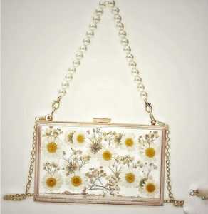 Floral Resin Clutch Summer Bloom with Pearl Handle Personalized Wedding <b>Bag</b> - Product Image 2