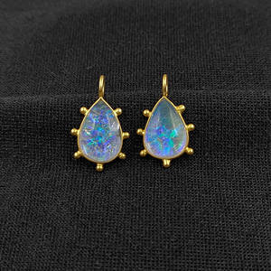 925 argent Sterling bijoux à bricoler soi-même fantaisie lunette ensemble opale de feu pendentif en pierre précieuse avec or Vermeil breloques en opale synthétique faites à la main - Product Image 1