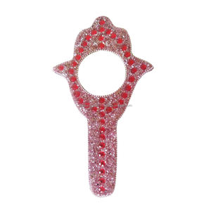 Miroir à main vintage indien en laque scintillante avec embellissement de perles décoratives, miroir cosmétique portable de style antique pour cadeau - Product Image 4