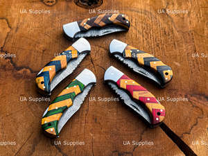 Couteau de chasse pliant EDC à pointe clip, en acier Damas personnalisé, avec manche en bois, système de verrouillage arrière, qualité industrielle OEM, pour activités de plein air - Product Image 5