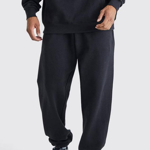 Conjunto de Sudadera con Capucha Negra Unisex, Manga Larga, Color Sólido, Ropa Deportiva Informal, con Bolsillos Laterales, Corte Holgado y Ligero, 2 en 1 - Product Image 3