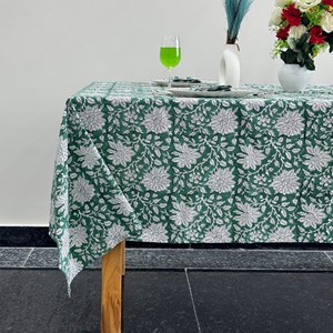 Green Floral Printed Cotton Linen <b>Tablecloth</b> Woven Classic Home Use Washable Table Cover Eco-Friendly Dustproof Modern Home - Product Image 1