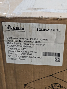 อินเวอร์เตอร์เชื่อมต่อระบบโซลาร์เซลล์ Delta GPI76212025 Solivia 7.6 กิโลวัตต์, 1 เฟส, 208/240 โวลต์ AC, 60 เฮิรตซ์ - Product Image 3