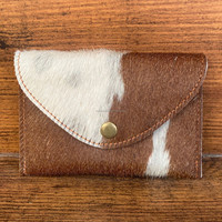 Dompet koin kulit sapi asli, dompet saku depan ramping casing kartu Barat untuk wanita, kartu kredit/tempat uang tunai, kantong amplop