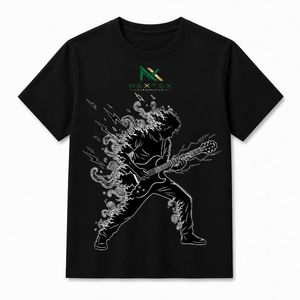 T-shirt en coton avec impression de groupe rock et guitariste, style streetwear décontracté, service OEM - Product Image 1