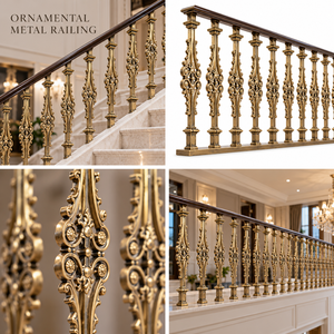 Elegant Gold Ornamental Metal <b>Stair</b> <b>Railing</b> with Baroque Scroll Balusters for Villas Hotels and Classic Interiors - Product Image 5