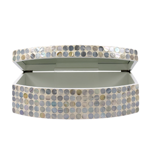 Boîte de rangement en MDF faite à la main incrustation de Capiz forme ovale motif de points irisés pour bijoux organisation de la maison cadeau Rectangle décoratif - Product Image 1