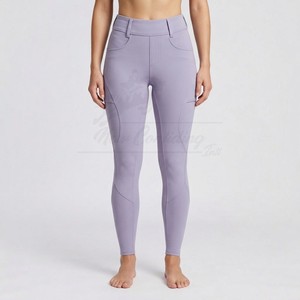 Leggings d'équitation de luxe blancs pour femmes avec grip en silicone, pantalons d'équitation personnalisés - Product Image 5