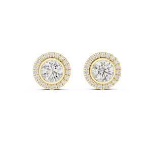 exquisite bezel halo round cut diamond <b>stud</b> <b>earrings</b> in solid gold handcrafted luxury <b>fine</b> jewelry for women brides and gift - Product Image 5