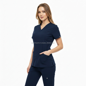 Ensemble de blouses médicales deux pièces avec détails de passepoil personnalisés, poche zippée sur la poitrine, tissu popeline extensible, unisexe, pour usage hospitalier - Product Image 4