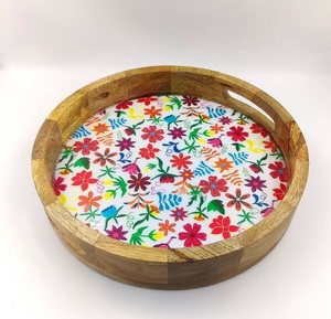 Premium Quality Wooden Serving Tray Platter With <b>Enamel</b> Printed Design Personalized For Restaurants Breakfast Household Tray - Product Image 4
