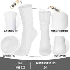 <b>Women</b>’s Scrunch Crew <b>Socks</b> Retro Solid Slouch Mid Calf Cotton Casual Athletic <b>Socks</b> Woven Cotton Soft <b>White</b> Beige Black - Product Image 5