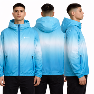 Custom <b>Men</b> Hooded Windbreaker Jacket Lightweight Full Zip Gradient Blue Outdoor Casual Outerwear OEM Manufacturer <b>men's</b> jackets - Product Image 1