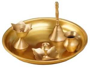 Classic Brass Pooja Thali Temple Plate <b>Mandir</b> Puja Set Religious Home Decor - Product Image 2