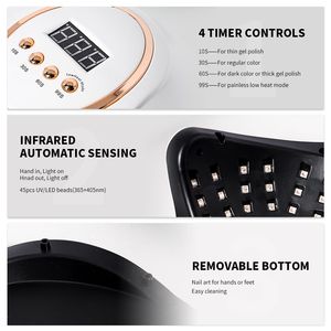 เครื่องอบเล็บยูวีแอลอีดีแบบมืออาชีพ 280 วัตต์ พร้อมเซ็นเซอร์อัตโนมัติ/เจลขัดเงา ตั้งเวลาได้ 4 ระดับ สำหรับอบเล็บด้วยไฟแอลอีดีกำลังสูง - Product Image 5