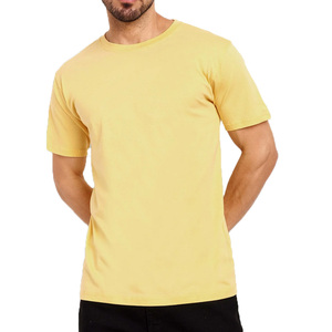 เสื้อยืดคอกลมแขนสั้นผ้าฝ้ายระบายอากาศสีเหลืองล้วนสำหรับผู้ชาย สวมใส่สบายๆ - Product Image 1