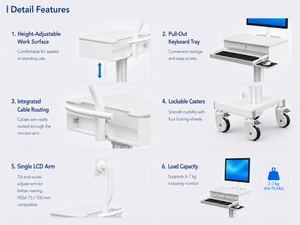 Modern Metal Hospital <b>Trolley</b> Medical Computing Cart with Gas Spring Lift and Support for One Monitor - Product Image 4