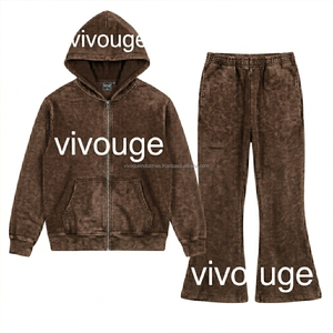 Ensemble de survêtement homme OEM ODM, personnalisable avec logo, sweat à capuche zippé et pantalon de jogging en molleton, style streetwear, vente en gros, faible MOQ, prix usine - Product Image 4