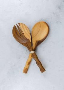 Ensemble cuillère et fourchette à salade en bois écologique moderne, finition miroir, manche blanc, ustensiles de cuisine faits à la main pour couverts - Product Image 5