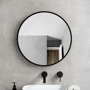 Armadietto Portamedicinali Rotondo da 30 Pollici con Cornice in Ferro Nero e Alluminio, Materiale MDF, Montaggio a Superficie per Bagno - Product Image 1