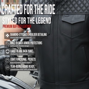 Gilet de motard personnalisé en cuir véritable pour homme, gilet matelassé de club moto, gilet zippé en cuir de vachette premium - Product Image 4