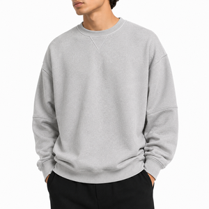Sweat-shirt à col rond ample et oversize en coton gris épais pour homme, personnalisable avec logo - Product Image 1