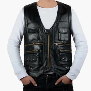 Cowhide Genuine Leather Man Vest <b>Waistcoat</b> Male clothing Jacket Thick Motorcycle Multi Pocket leather biker Men safety vest - Product Image 2