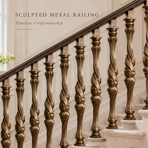 Vintage Bronze Tone Metal <b>Staircase</b> Railing with Twisted Balusters for Premium Classic Interiors - Product Image 1