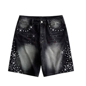 Shorts de Mezclilla Negros con Pedrería Personalizados para Hombre, Jeans Brillantes de Lujo, Estilo Urbano, Holgados, Moda de Verano, OEM, ODM, Venta al Por Mayor - Product Image 1