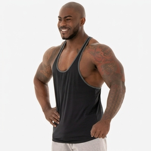 High Quality Lightweight Men's <b>Black</b> Solid Color <b>Tank</b> <b>Top</b> V-Neck Casual Breathable Knitted 100% Cotton Style - Product Image 3