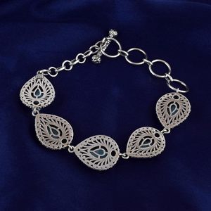 2026 New <b>Solid</b> 925 Sterling <b>Silver</b> Natural Pear Cut Larimar & Round Blue Topaz Gemstones Tennis <b>Bracelet</b> 7.5 inches Fine Jewelry - Product Image 2