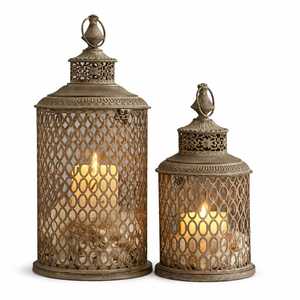 Luxury Antique Gold Metal Candle <b>Lantern</b> <b>Set</b> Vintage Mesh Decorative <b>Lanterns</b> for Home & Wedding Decor - Product Image 1