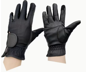 Gants d'équitation en similicuir noir pour hommes, coupe régulière, fermeture auto-agrippante, respirants, légers, accessoires équestres d'été - Product Image 3